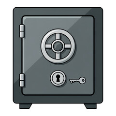 Illustration of a secure metal safe with a keyhole and dial