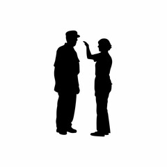 Silhouette of parole officer listening to parolee on white background