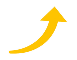 A vibrant, golden-yellow arrow curves upward, suggesting growth, progress, or ascent.  Its thick stroke and bold shape convey strength and positive momentum