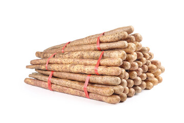 Fresh Yam Sticks Bundled Together on White Background - Agricultural Produce