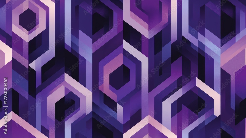 Poster abstract purple hues, geometric pattern with hexagonal shapes and gradient