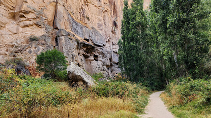 Walking path along the Melendiz River in the Ihlara Valley in Aksaray in Central Anatolia region of Turkey