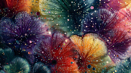 A storm of watercolor droplets colliding into organic fractal shapes