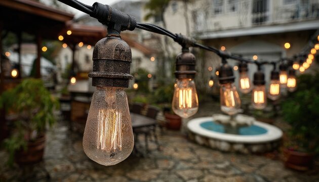 String lights illuminate a patio