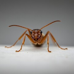 Fototapeta premium Intense macro portrait of a formidable orange ant looking directly forward, showcasing detailed compound eyes and antennae