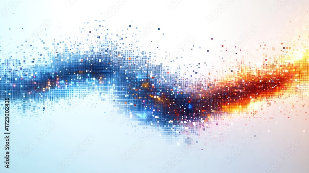Poster digital transformation concept with pixelated data stream and colors