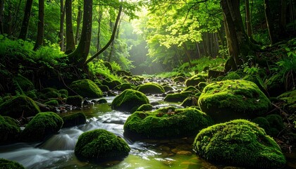 Obraz premium Lush forest stream