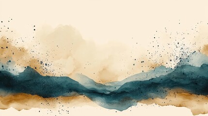 Watercolor Landscape Painting with Earthy Tones, Serene Minimalist Design