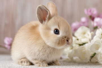 Adorable baby bunny with soft fur in natural setting
