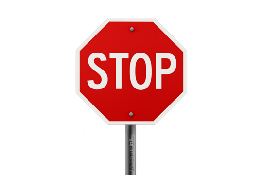 Red stop sign isolated on white background