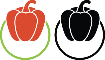 Minimalist Red Bell Pepper Logo Design Set with Silhouette and Color Variations