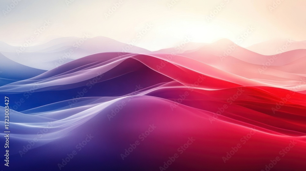 Poster abstract wavy landscape with smooth gradient colors in soft light, perfect for design and presentati