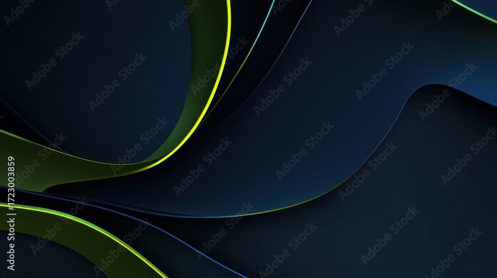 Poster abstract dark background with colorful luminous lines and curves