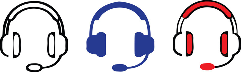 Obraz premium Customer service icon. Contact support agent button. Headset with speech bubble vector illustration. Call center operator symbol. . Earphones with microphone speech bubble. 