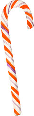 Striped candy cane with orange and purple on transparent background.