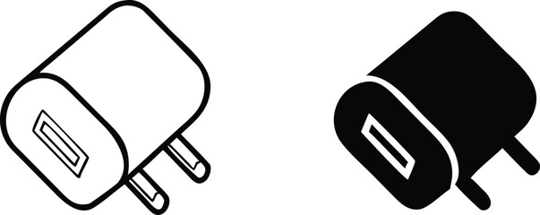 Smartphone USB charger Icon set. Symbol isolated white background. vector illustration. color editable. 
