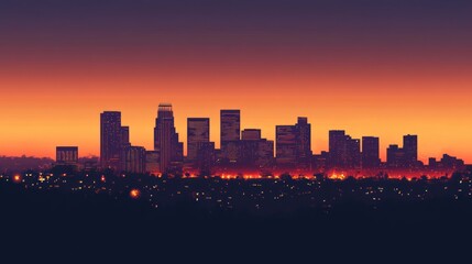 Fototapeta premium Serene sunset over the skyline illuminating the city's majesty