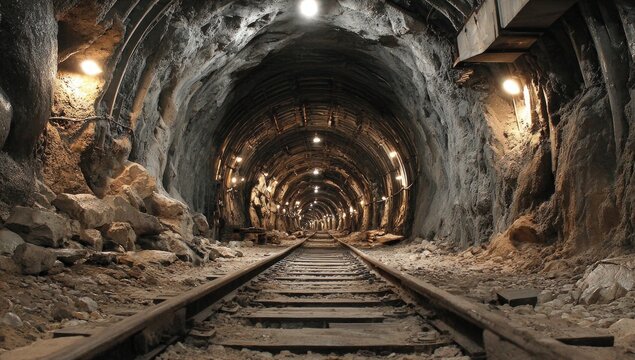 Dark tunnel, railway tracks