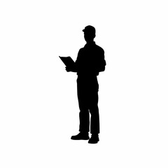 Silhouette of parole officer presenting community service report white background silhouette