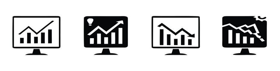 Financial charts showing market trends on computer screens, illustrating both growth and decline, perfect for reports, presentations, or visualizing economic performance
