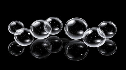 Elegant Soap Bubbles Floating on a Black Background Illustration