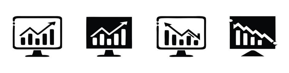 Financial charts showing market trends on computer screens, illustrating both growth and decline, perfect for reports, presentations, or visualizing economic performance