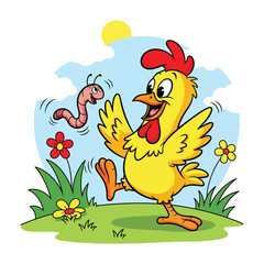 vector illustration of chicken and worms