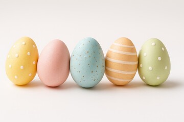 Fototapeta premium Vibrantly Colored Decorative Eggs Arranged Neatly Against a Soft Background, Perfect for Celebrating Spring Festivals and Easter Traditions.