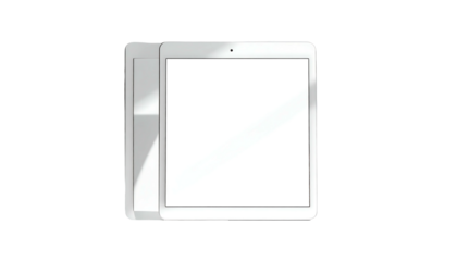 Sleek white tablet computer with a blank screen and a subtly visible case or cover slightly askew