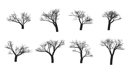 Obraz premium Collection of Leafless Tree Silhouettes – Winter Bare Trees Vector Set