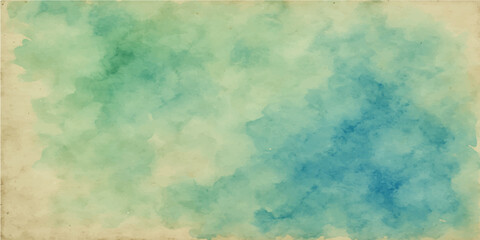 Abstract, vintage blue watercolor texture of a sunny, fluffy cloudscape in the summer sky with a light grunge atmosphere