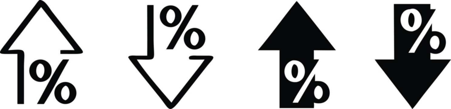 percentage icons, percent arrows icon set . with increase arrow up icon, decrease arrow down icon . profit and lose money vector icons 

