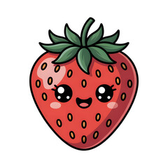 Cute kawaii strawberry character with happy face isolated on transparent background
