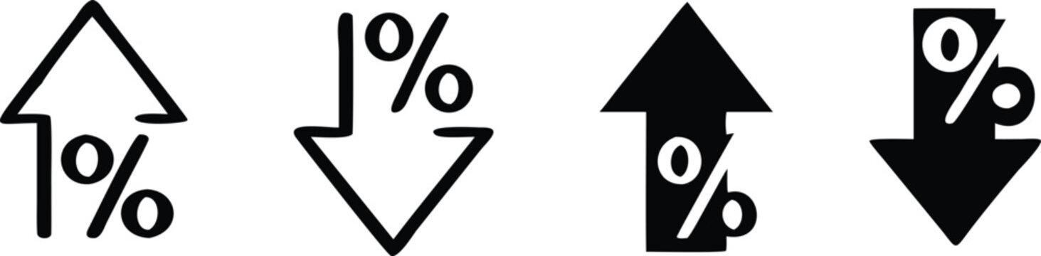 percentage icons, percent arrows icon set . with increase arrow up icon, decrease arrow down icon . profit and lose money vector icons 
