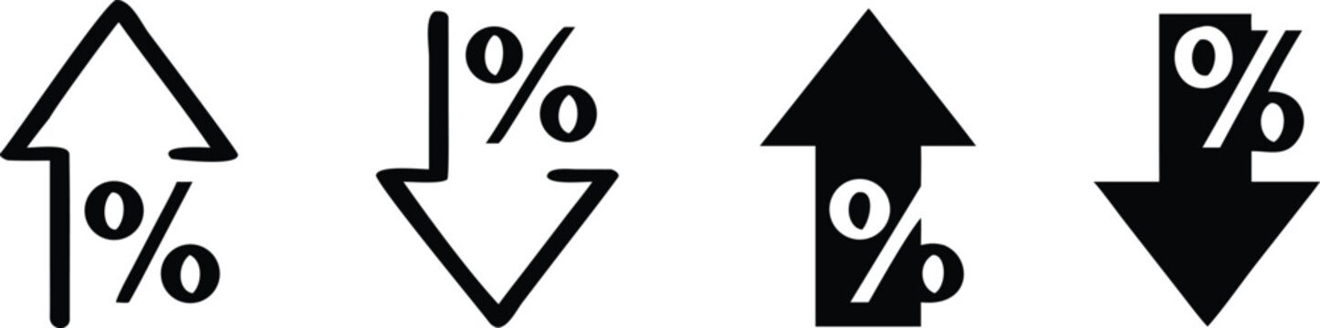 percentage icons, percent arrows icon set . with increase arrow up icon, decrease arrow down icon . profit and lose money vector icons 
