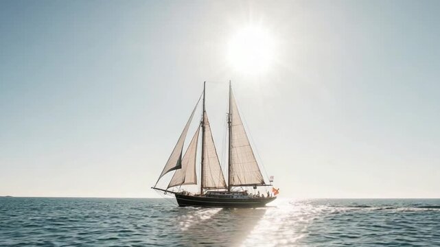 Majestic Tall Ship with White Sails on Blue Ocean