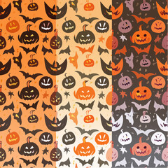 Obraz premium Halloween Jack o Lantern Seamless Pattern Spooky Pumpkins and Bats for Autumn Decoration