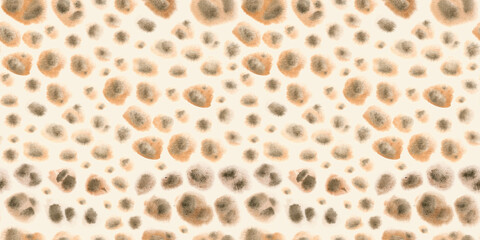 Abstract animal leopard fur print watercolor seamless pattern beige background. The color splashing on the paper. Hand drawn. Illustration Abstraction design, template. Wallpaper, fabric poster