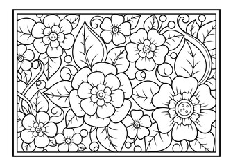 Outline floral pattern in mehndi style for coloring book page. Antistress for adults and children. Doodle ornament in black and white. Hand draw vector illustration.
