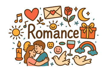 Naklejka premium Romantic Doodle Extravaganza. Romance. Hand-drawn doodle illustration of Romance. Heart, love letter, rose,