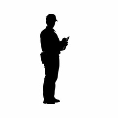 Silhouette of parole officer signing release papers on white background