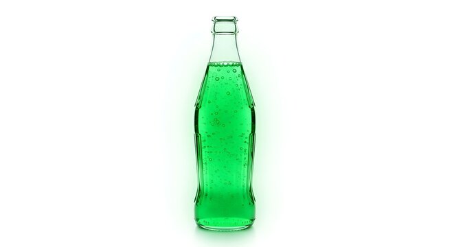 Green Carbonated Beverage in a Clear Glass Bottle - Refreshing Drink for Summer