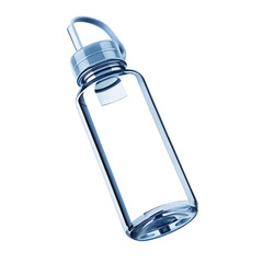 Transparent clear plastic water bottle with blue lid on background liquid isolated on a transparent background