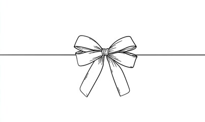Simple, elegant line drawing of a ribbon bow. A single, symmetrical bow is centered on a horizontal line