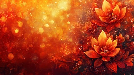 Vibrant orange and red floral background for Dussehra celebration. Festive Hindu holiday banner with copy space, symbolizing tradition, culture, and spiritual festival in India