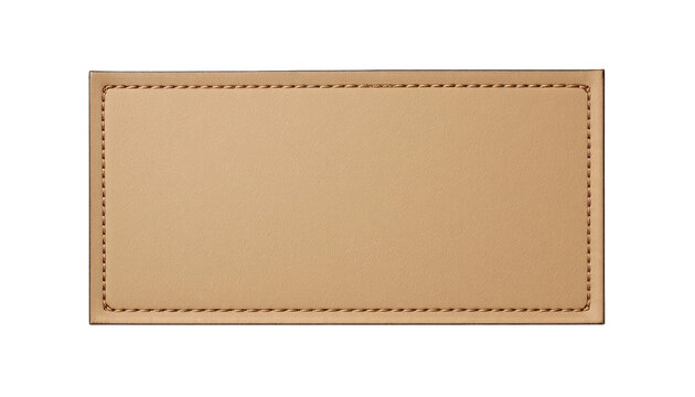 Blank Beige Leather Label With Stitching graphic design isolated on a transparent background