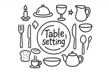 Doodle Table Setting. Table setting. Hand-drawn doodle illustration of a table setting. In the middle, one