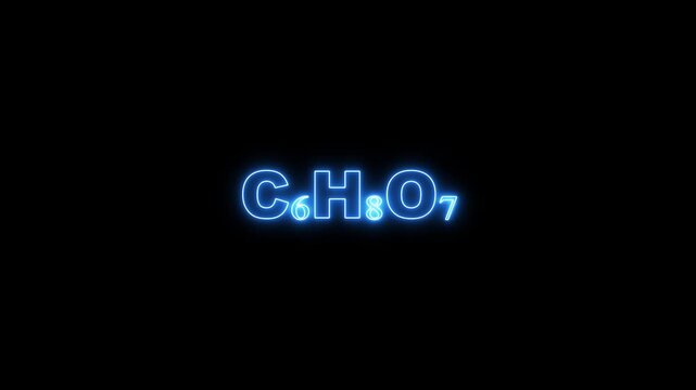 Blue Neon Chemical Formula C6 H8 O7 on Black Background C6H8O7 citric acid