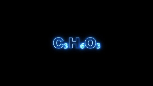 Blue Neon Chemical Formula C3 H6 O3 on Black Background C3H6O3 lactic acid