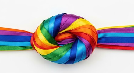 Vibrant Pride Rainbow Satin Ribbon Knot and Streamers on White Background